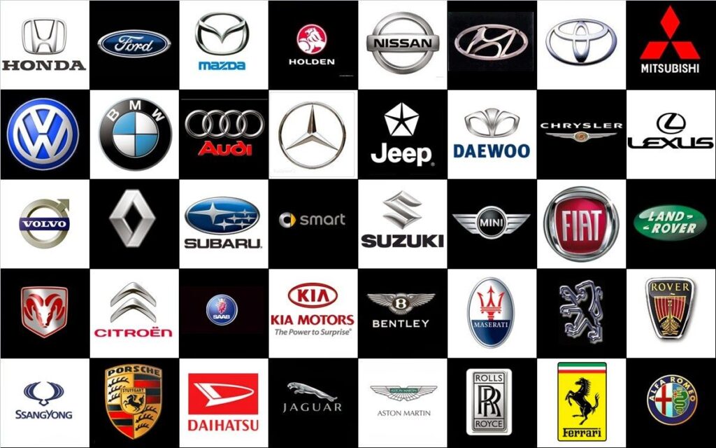 american, foreign, import, exotic, and luxury car logos placard list of vehicles serviced.
